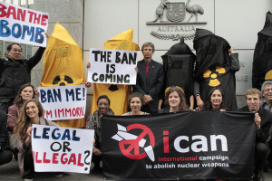 ICAN protest in front of Australian embassy during the OEWG. Photo: ICAN